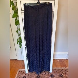 Zara women’s medium wide leg navy trousers with pleat, floral pattern shimmer